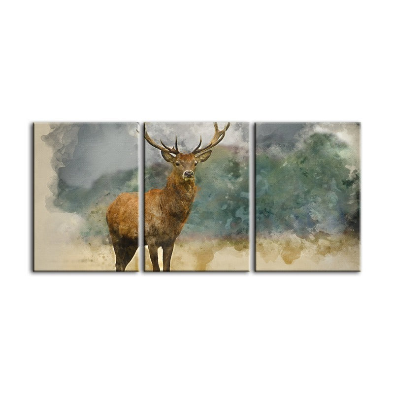 Aquarell-Wandbild „Hirsch der Steppe“ (3-teilig)