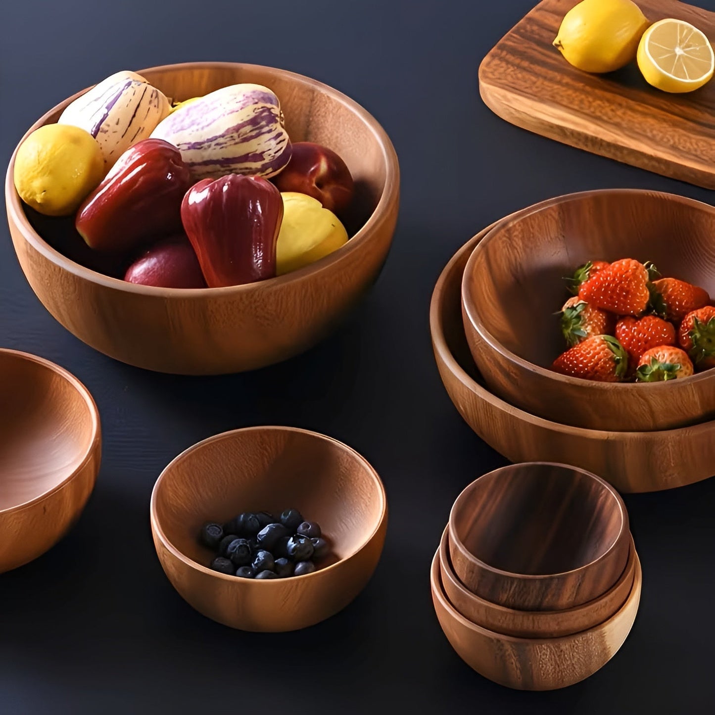 Servierschüssel-Set aus Holz (4-teilig) – ReusaBrehne und handgefertigt | Ideal für Salat, Suppe, Reis und Ramen