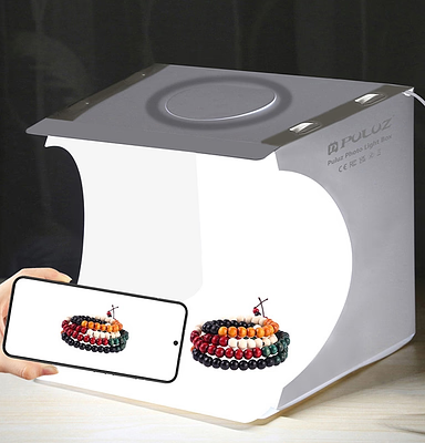Mini-Fotostudio „LumiCube“ mit LED-Beleuchtung und 6 Hintergründen