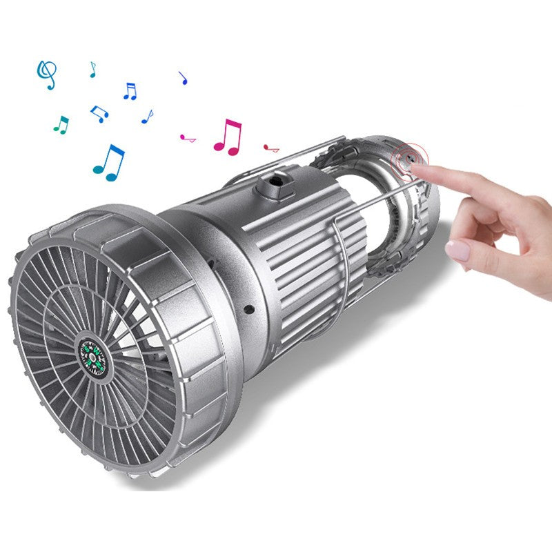 Multifunktionales Solar-Campinglicht mit Ventilator, Bluetooth-Lautsprecher, Powerbank & Kompass | Brehn