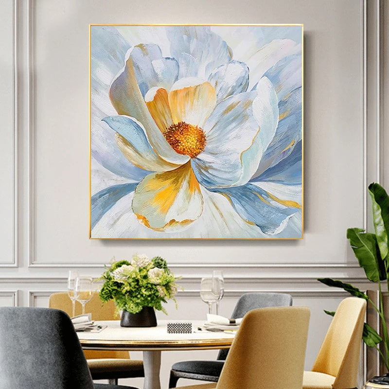 Moderne abstrakte Blumen Wandkunst Fine Art Leinwanddrucke quadratisches Format weiße goldene Blumenbilder für Wohnzimmer Schlafzimmer Kunstdekoration