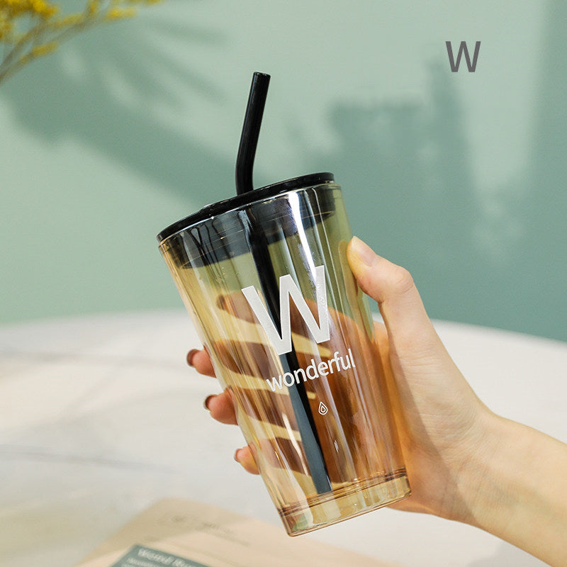 Brehn | Einfacher moderner Reisebecher mit Deckel und Strohhalm, für Eiswasser, Kaffee, Saft, Getränke
