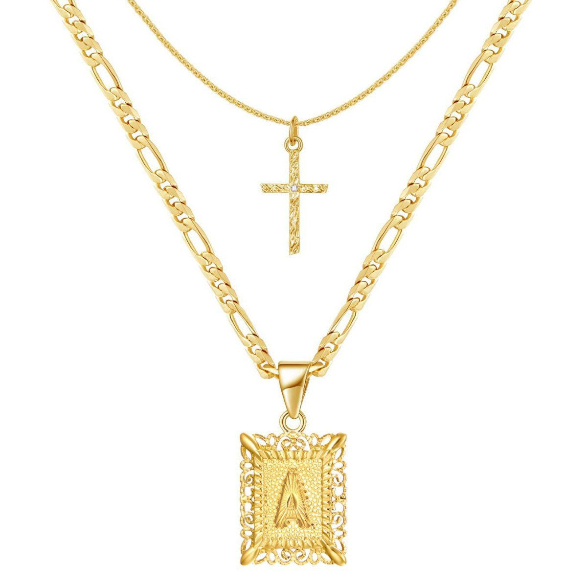 Brehn | 2pc 14k Initialen & Kreuz Anhänger Set