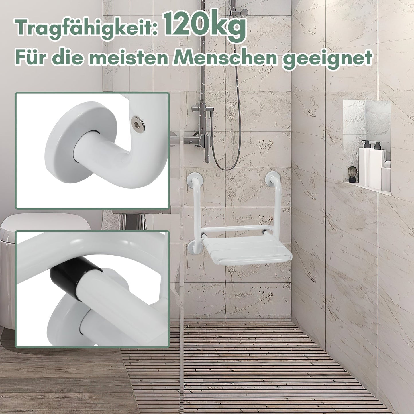 Duschklappsitz Klappbar mit Armlehnen Wandmontage | Brehn