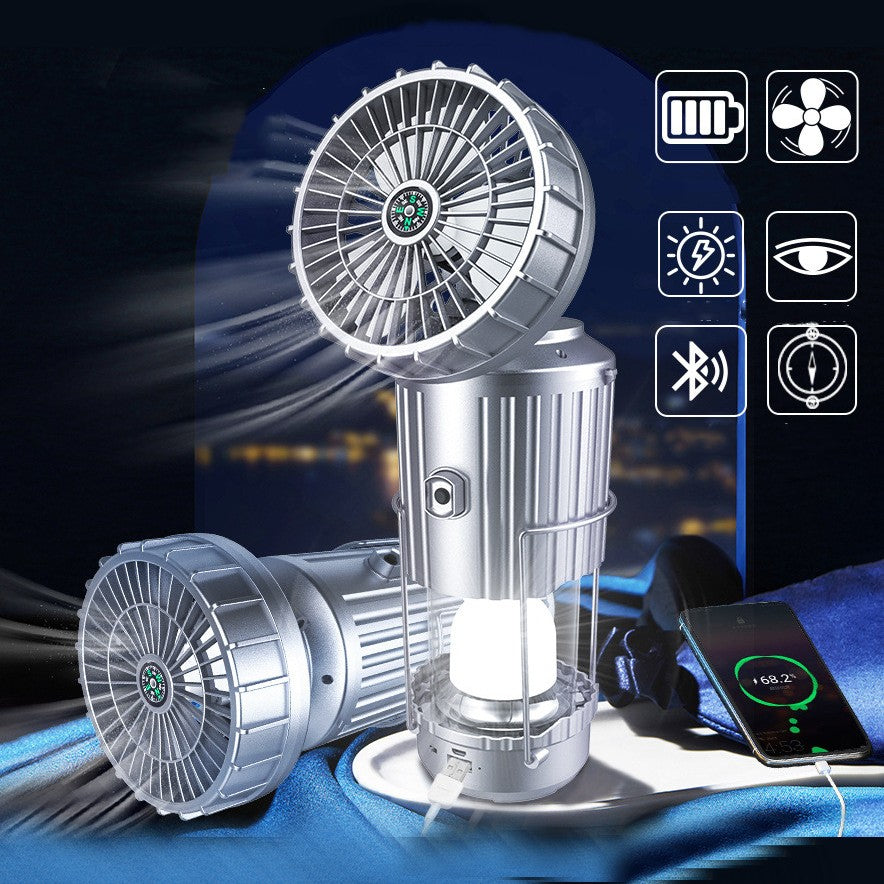 Multifunktionales Solar-Campinglicht mit Ventilator, Bluetooth-Lautsprecher, Powerbank & Kompass | Brehn