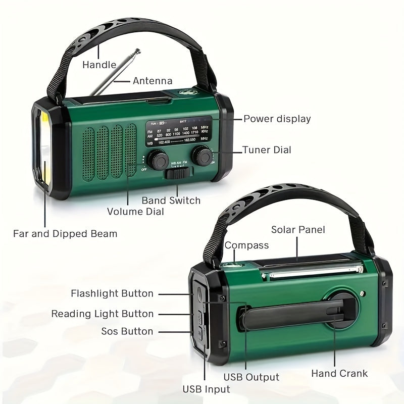 Brehn | StormMate X10 Notfallradio mit 10.000 mAh Powerbank | Solar, Kurbel & USB-C | LED-Licht, SOS-Alarm & Kompass | AM/FM/NOAA