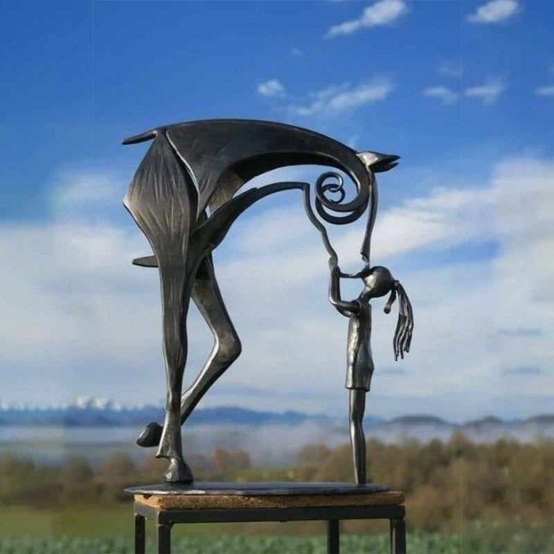 Pferdeskulptur aus Metall | Handgefertigte Gartenfigur | Wetterfeste Gartendekoration | 20 × 20 cm