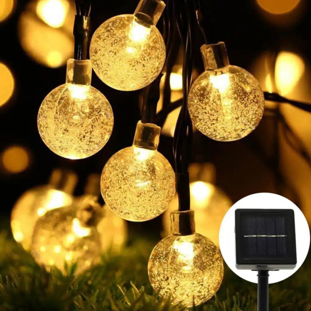Lichterkette mit 30 Kugeln – Aufladung über Solarzellenpanel | Brehn