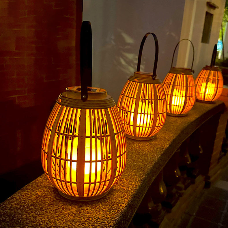 Moderne Art Deco Solar Runde Laterne Rattan LED Außen Landschaftslicht Für Garten | Brehn