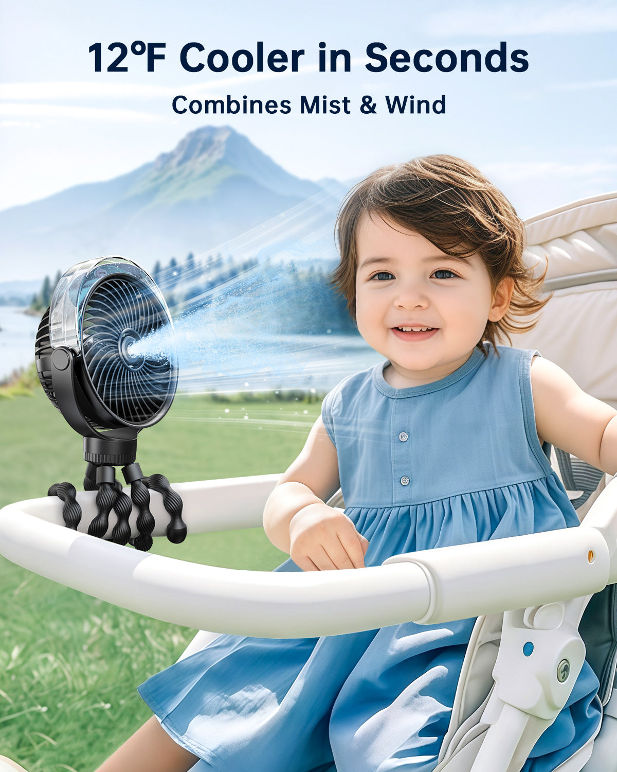 Misting Kinderwagens Fan – Tragbarer Babyfan mit Spray | Brehn