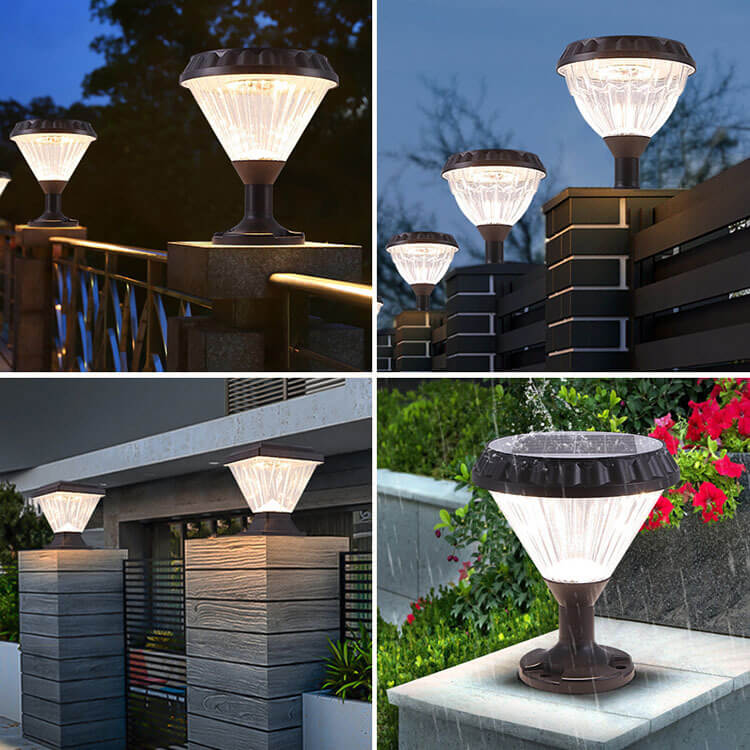 Modernes schwarzes Solar-Druckguss-Aluminium-Glas-Außen-Patio-Wasserdicht-Säulen-Hochlicht | Brehn