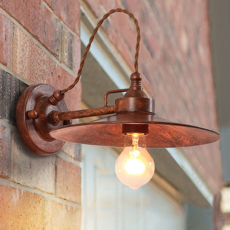 Zeitgenössische industrielle wasserdichte Metallplatten-Schüssel 1-Licht Wandleuchte Lampe für Außenpatio | Brehn