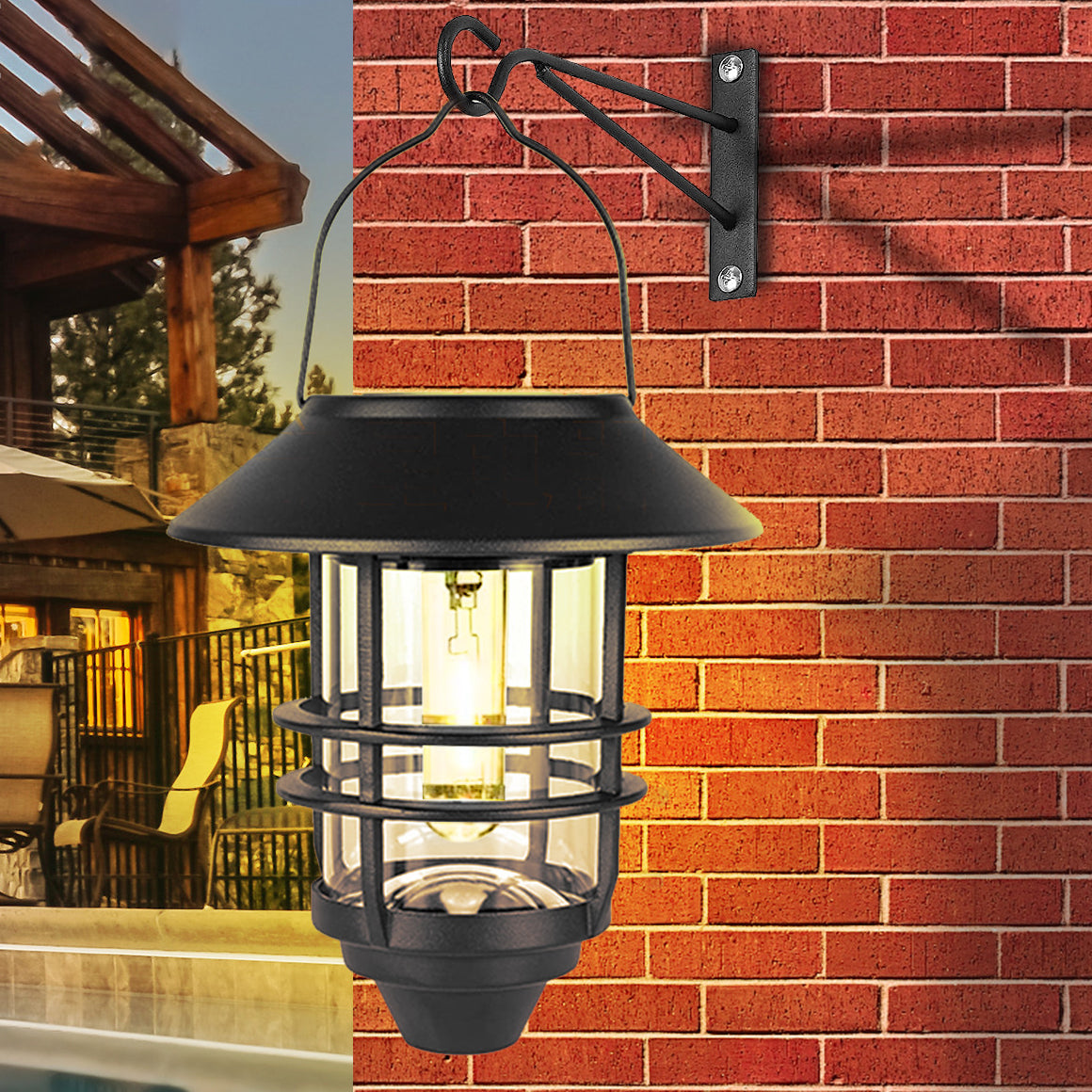 Zeitgenössische Retro Solar Wasserdicht Aluminium Glas Laterne Zylinder 1-Licht Hängende Wand Scone Lampe Für Außenpatio | Brehn