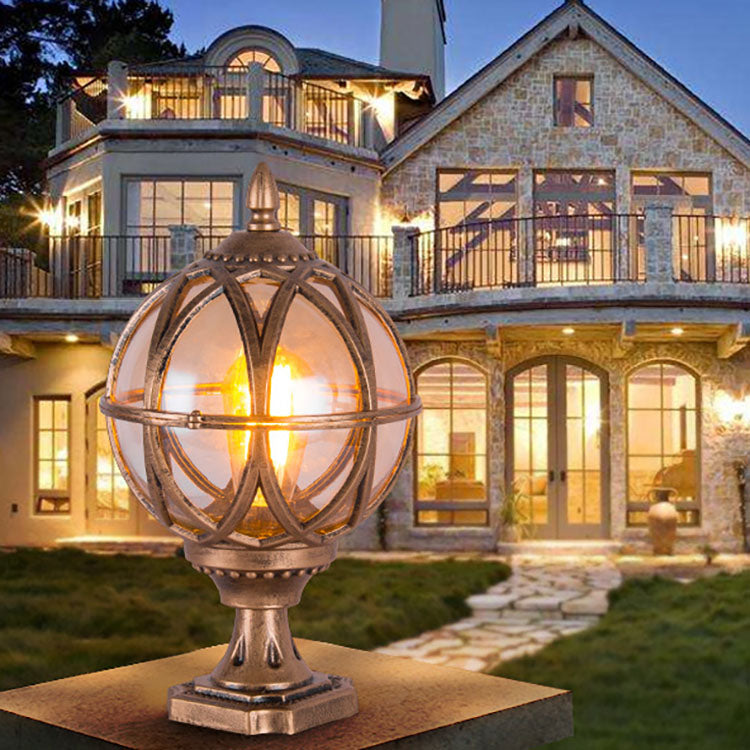 Traditionelle Kolonial-Globus-Glas-Aluminium 1-Licht-Außenleuchte für den Garten | Brehn