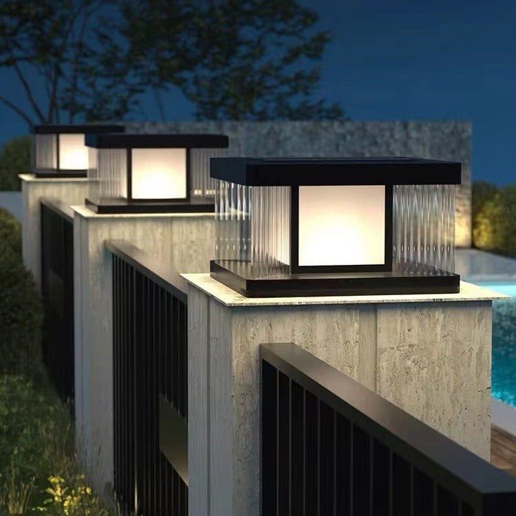 Moderne Einfachheit Aluminium Quadrat Wasser-gewelltes Glas LED wasserdichte Solar Pfostenlampe Rasenlicht für Garten | Brehn