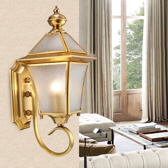 Europäischer moderner Luxus viereckiger Messing-Glas wasserdichter 1-Licht Außenwand-Lampe | Brehn