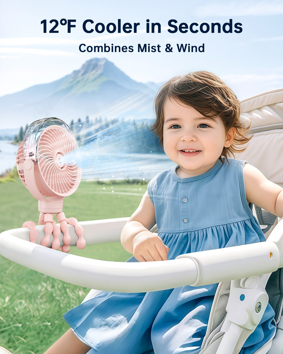 Misting Kinderwagens Fan – Tragbarer Babyfan mit Spray | Brehn