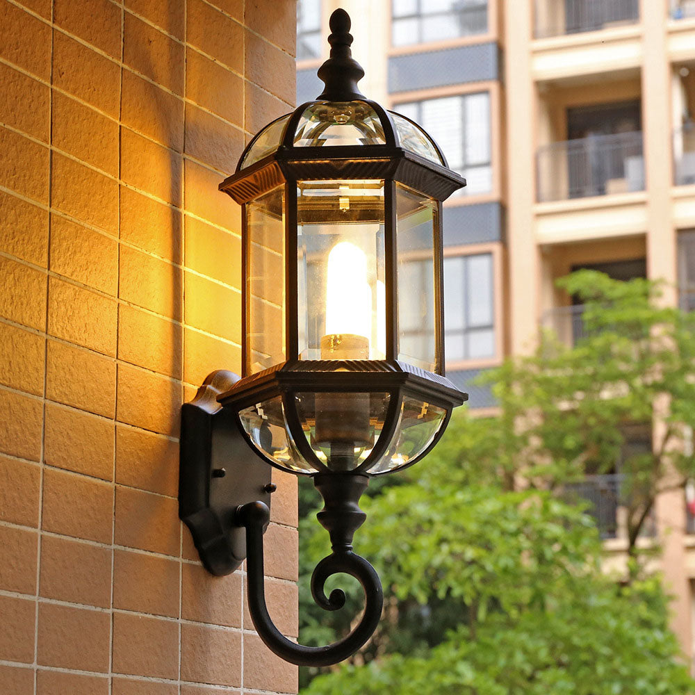 Wasserdichte, sechseckige Aluminium-Glas-Wandleuchte mit einem Licht für den Außenbereich