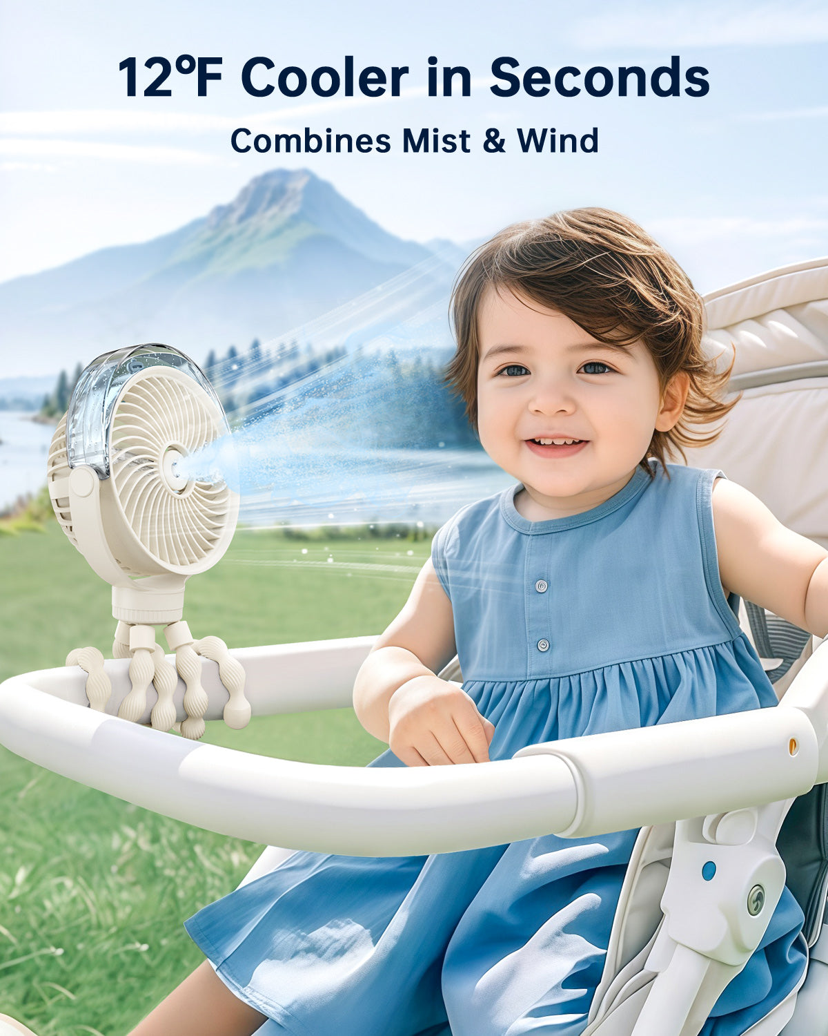 Misting Kinderwagens Fan – Tragbarer Babyfan mit Spray | Brehn