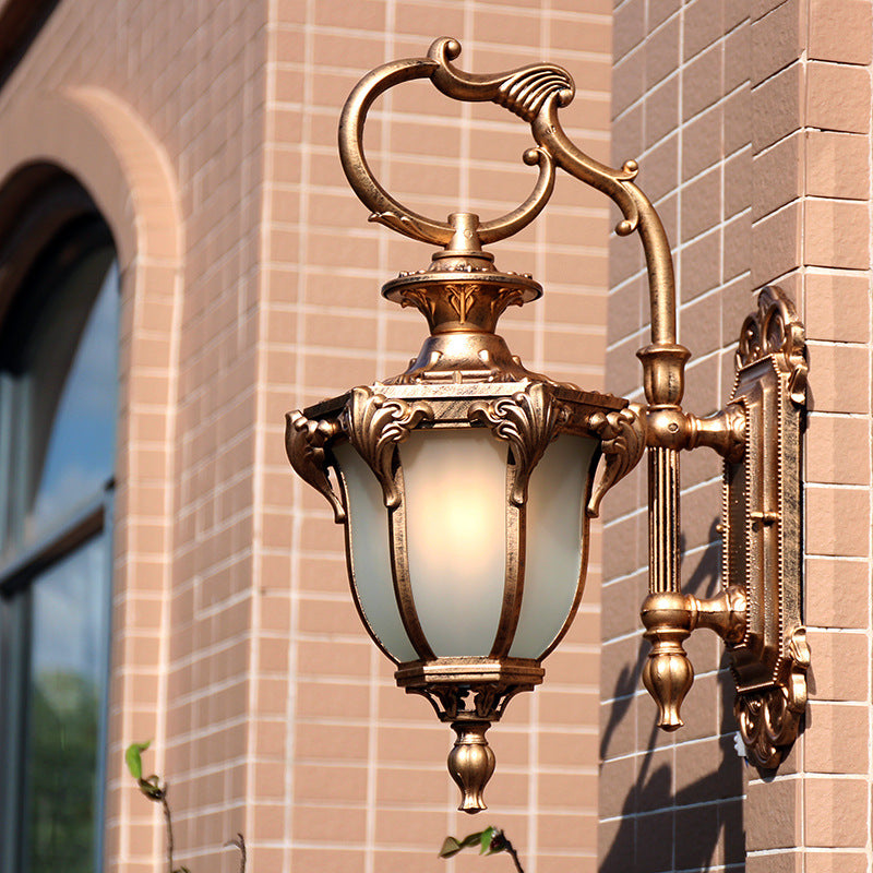 Europäische Retro Aluminium Glas geschnitzte Laterne 1-Licht Außen wasserdichte Wand Sconce Lampe | Brehn