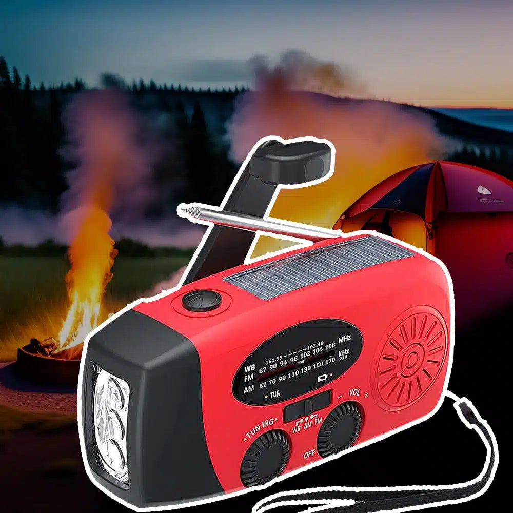 Notfallradio FM/AM mit integrierten Solarzellen, Taschenlampe, Powerbank & Handkurbel | Brehn