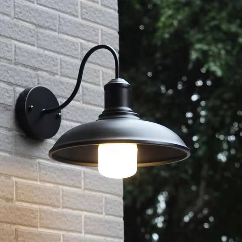 Retro Loft Dome Eisen Außen Wasserdicht 1-Licht Gebogene Arm Wand Sconce Lampe | Brehn