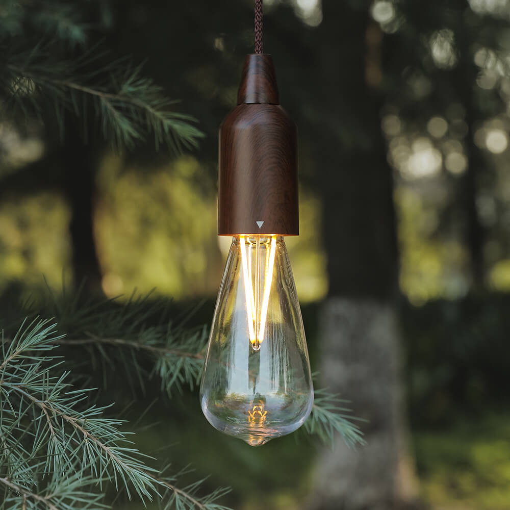 Retro-tragbare, wasserdichte, runde Kegellampe aus Holz mit Batterie-USB-Anschluss, 1-flammig, ideal für Camping und Outdoor-Aktivitäten