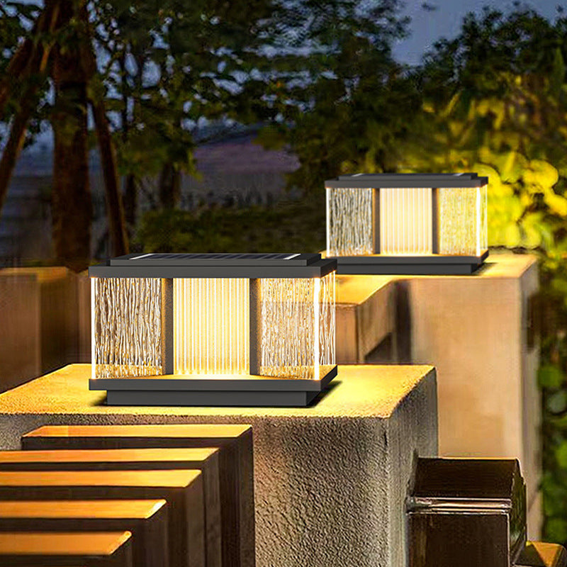 Moderne Einfachheit Aluminium Quadrat Wasser-gewelltes Glas LED wasserdichte Solar Pfostenlampe Rasenlicht für Garten | Brehn