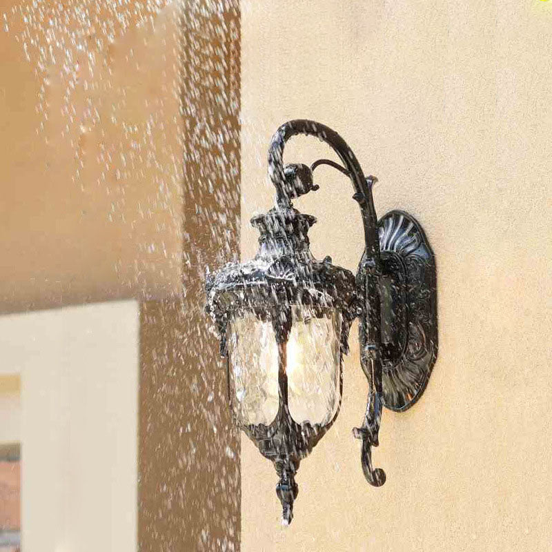 Traditionelle europäische Zylinderlaterne Aluminium Glas 1-Licht Außenwandlampe für Außenpatio | Brehn