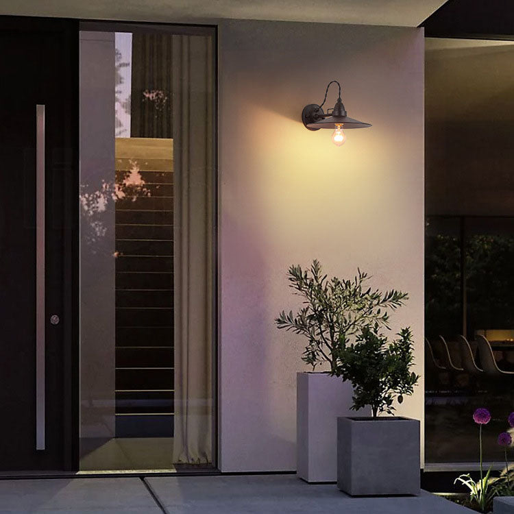 Zeitgenössische industrielle wasserdichte Metallplatten-Schüssel 1-Licht Wandleuchte Lampe für Außenpatio | Brehn