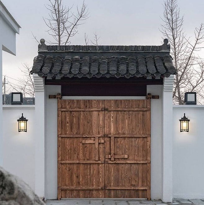Moderne, wasserdichte Solar-Wandleuchte aus Aluminium in Form eines chinesischen Pavillons mit einem Licht