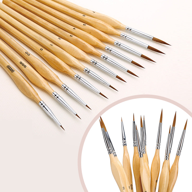 Brehn | 11 Stück Miniatur Detail Pinsel Set mit natürlichem Holzgriff