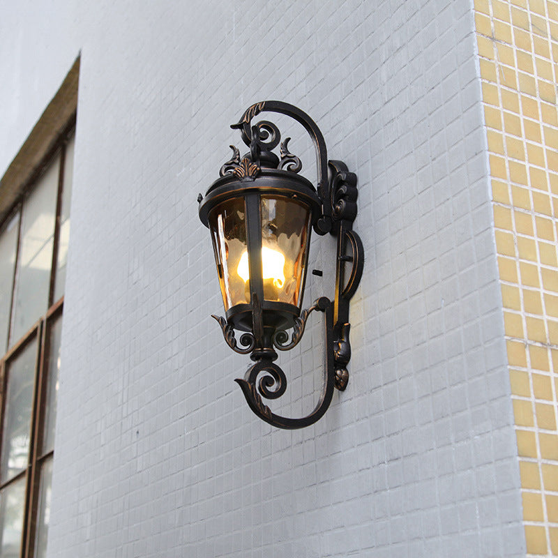 Traditionelle europäische wasserdichte Aluminium-Glas-Zylinder 1-Licht Wandleuchte für den Außenbereich | Brehn