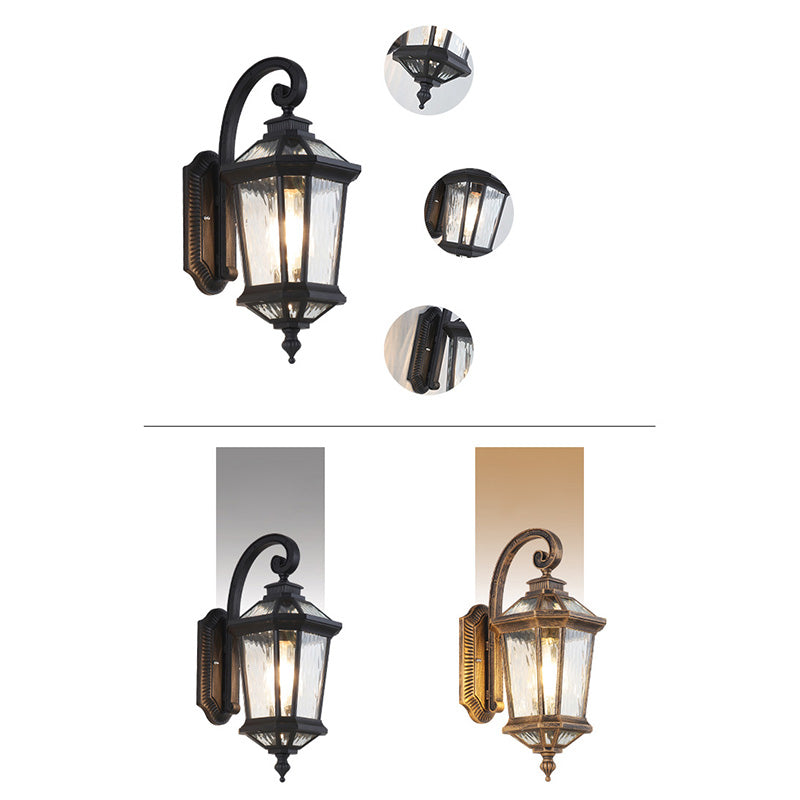 Traditionelle europäische wasserdichte Aluminium-Glas-Oktagon-Zylinder 1-Licht-Wandlampe für den Garten | Brehn