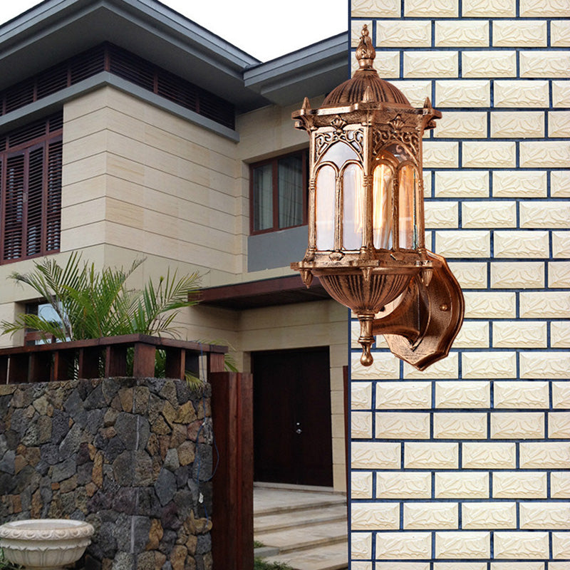 Traditionelle europäische wasserdichte Zylinder-Aluminium-Glas 1-Lampen-Wandlampe für den Garten | Brehn