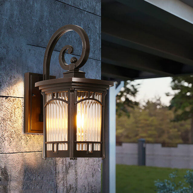 Moderne quadratische Aluminium-Glas-carved 1-Licht Außen wasserdichte Wandlampe | Brehn