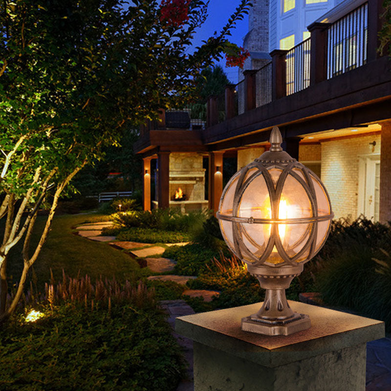 Traditionelle Kolonial-Globus-Glas-Aluminium 1-Licht-Außenleuchte für den Garten | Brehn
