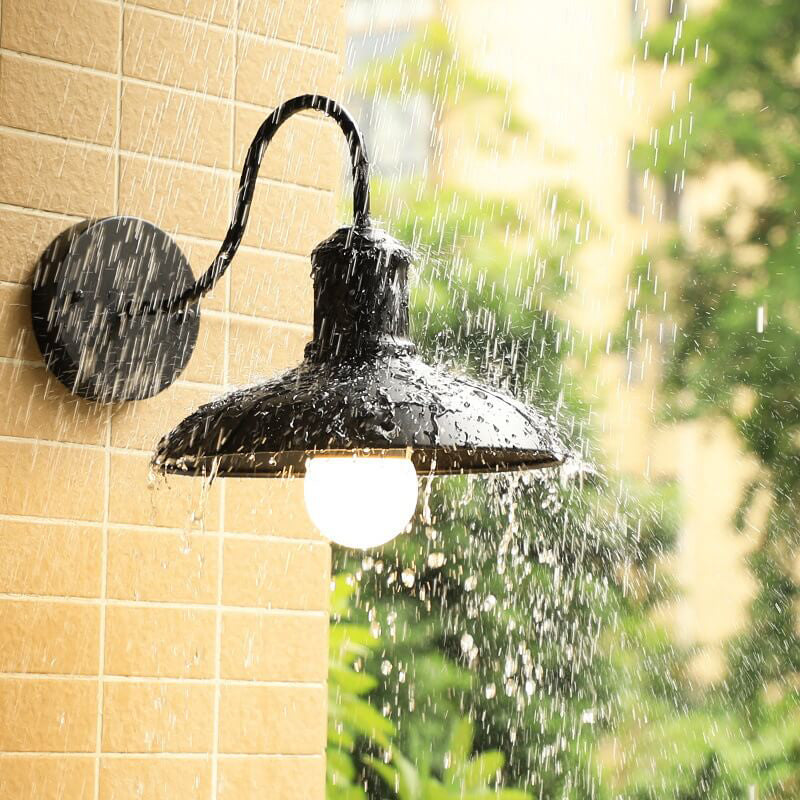Retro Loft Dome Eisen Außen Wasserdicht 1-Licht Gebogene Arm Wand Sconce Lampe | Brehn