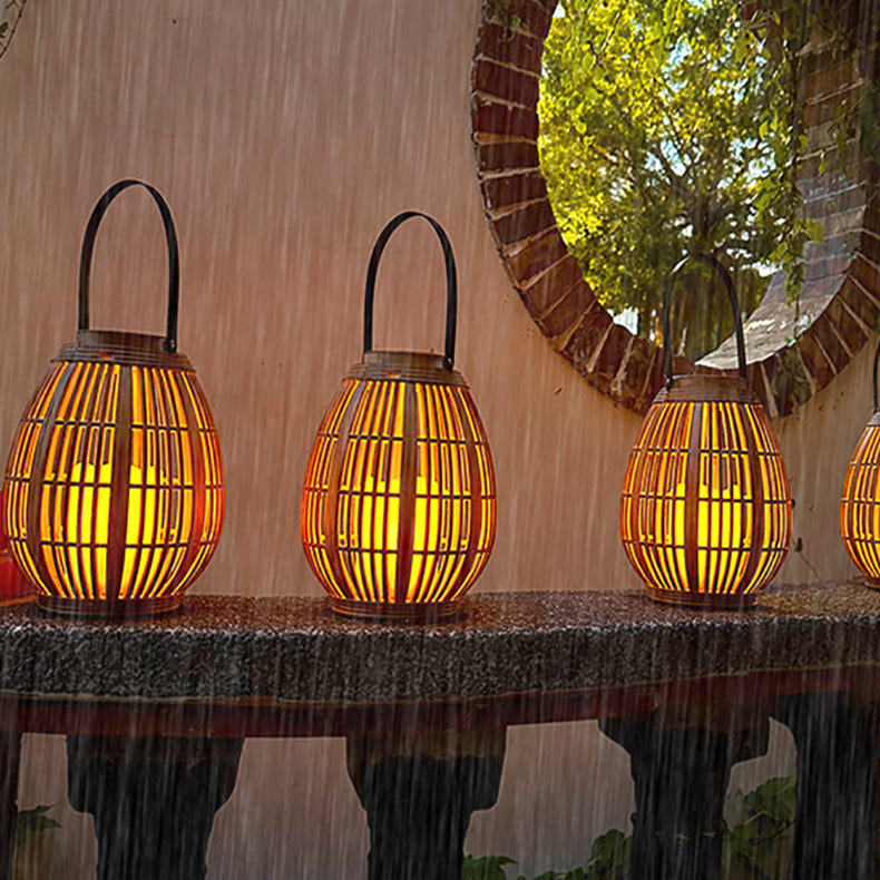 Moderne Art Deco Solar Runde Laterne Rattan LED Außen Landschaftslicht Für Garten | Brehn