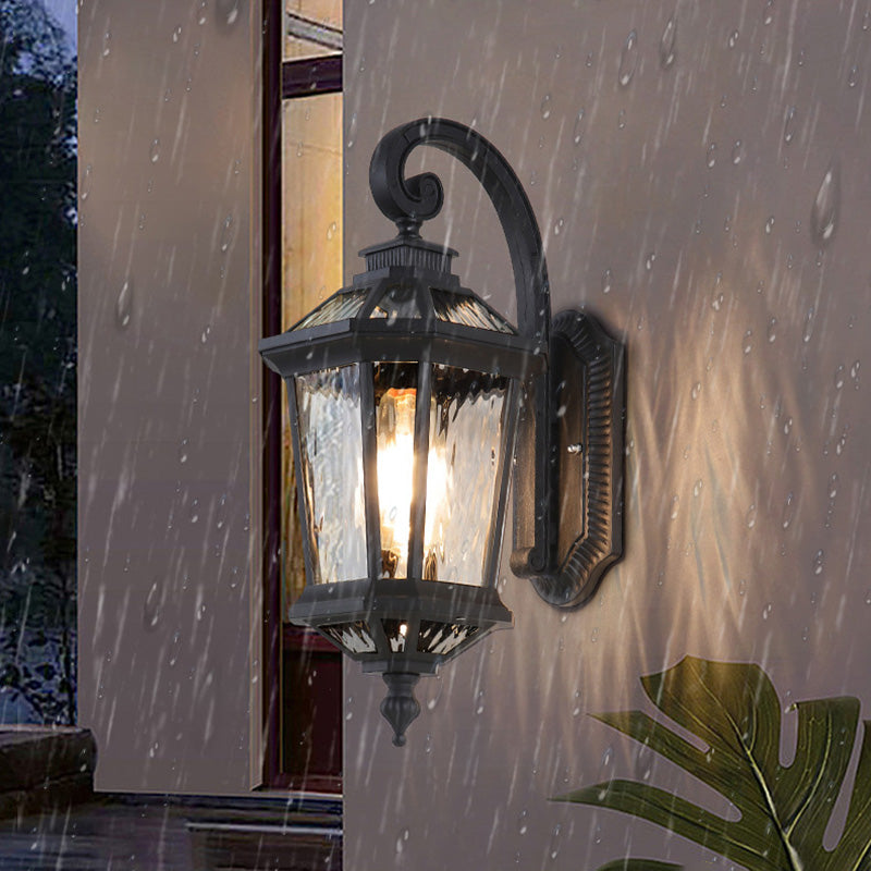 Traditionelle europäische wasserdichte Aluminium-Glas-Oktagon-Zylinder 1-Licht-Wandlampe für den Garten | Brehn