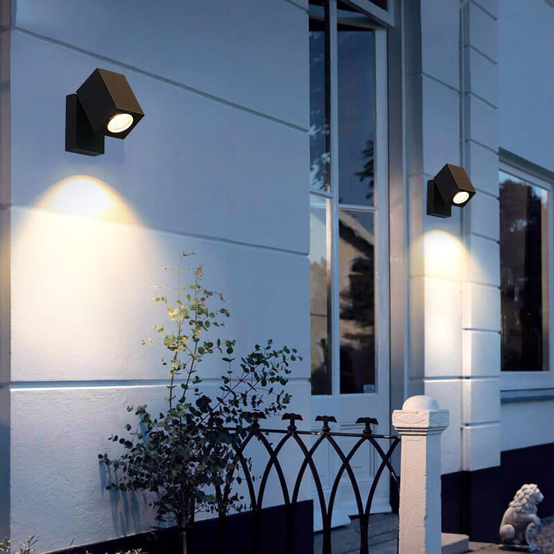 Moderne, wasserdichte, quadratische LED-Wandleuchte für den Außenbereich mit verstellbarem Winkel