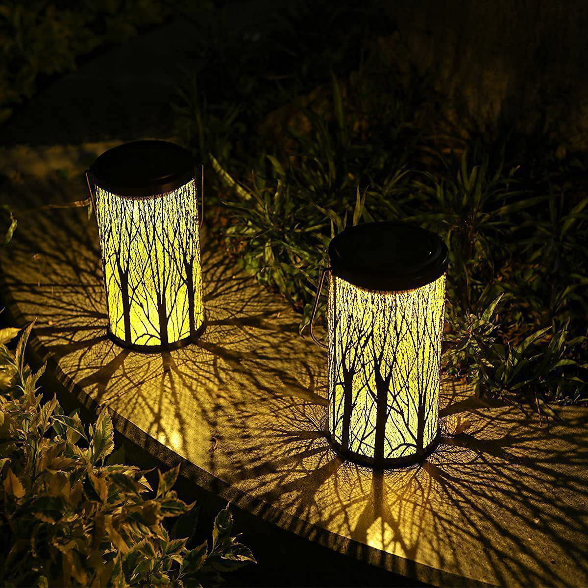 Solarzylinder-Skelettlaterne aus Eisen mit LED-Beleuchtung für den Außenbereich