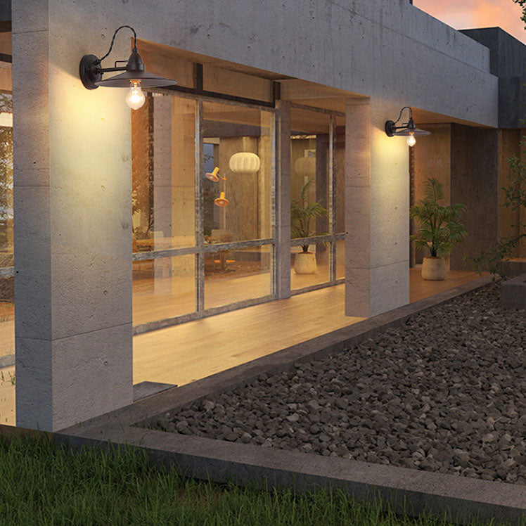 Zeitgenössische industrielle wasserdichte Metallplatten-Schüssel 1-Licht Wandleuchte Lampe für Außenpatio | Brehn