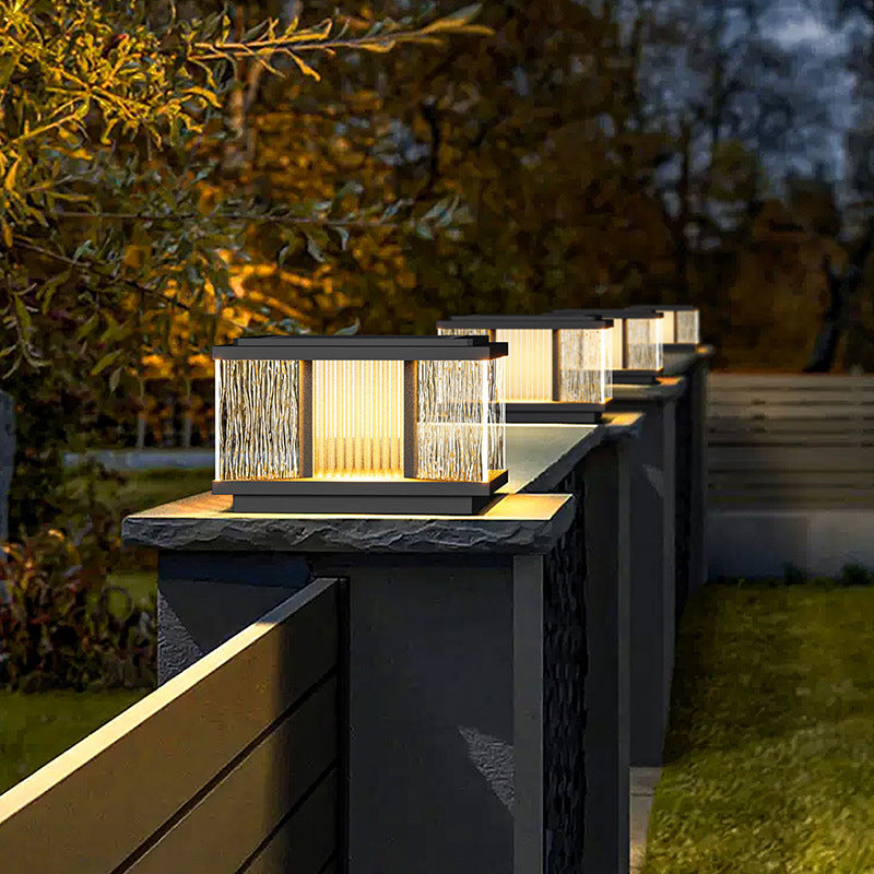Moderne Einfachheit Aluminium Quadrat Wasser-gewelltes Glas LED wasserdichte Solar Pfostenlampe Rasenlicht für Garten | Brehn