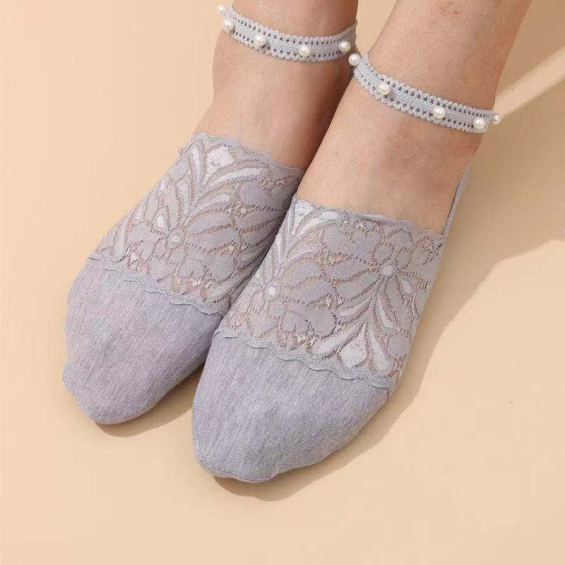 Brehn | Elegante Perlen Spitzen Socken