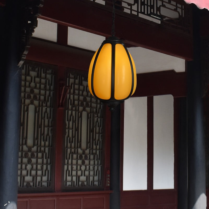 Traditionelle chinesische wasserdichte Aluminium-PC-Dolomit elliptische Kürbis 1-Licht Pendelleuchte für Außenpatio | Brehn