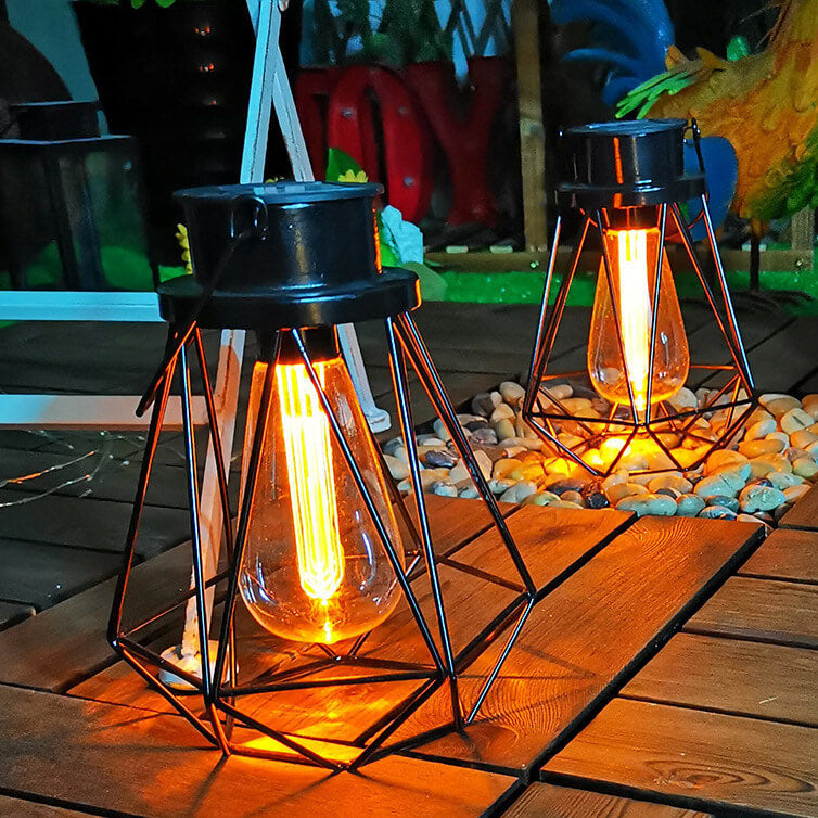 Solar Retro Eisen Laterne Geometrie LED Dekorative Außen Landschaft Licht | Brehn