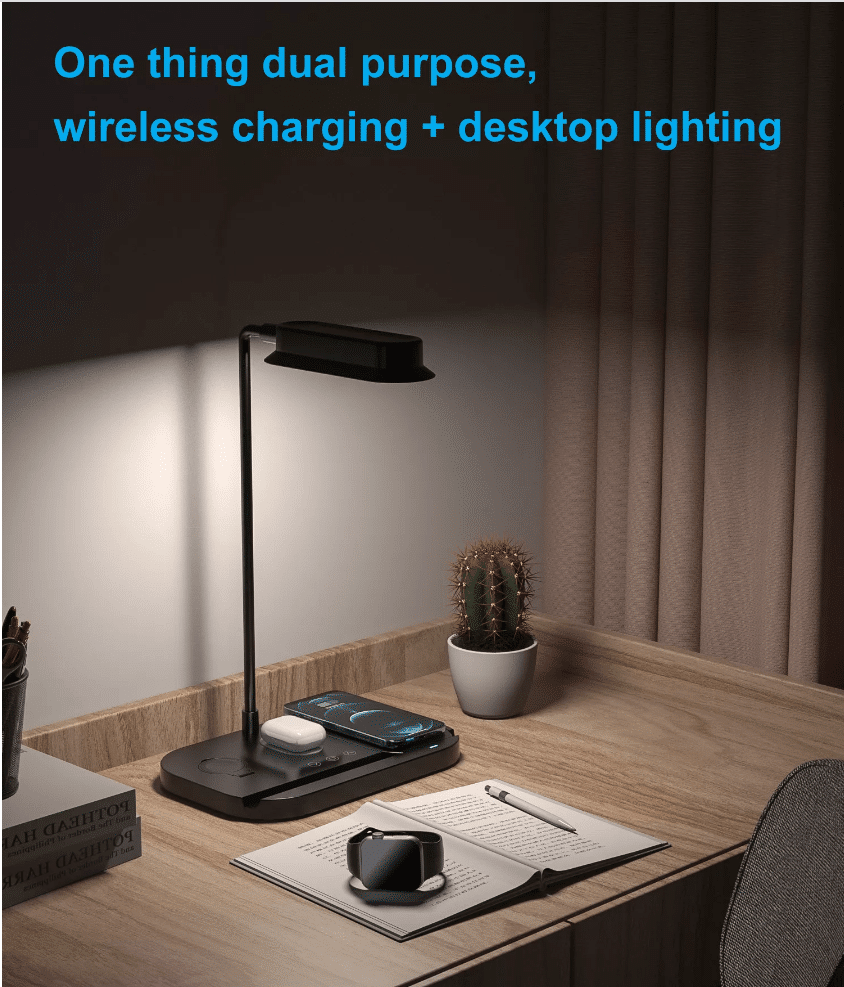 LED-Tischlampe mit Dimmer und kabellosem Ladegerät für Smartphones (4-in-1) | Brehn