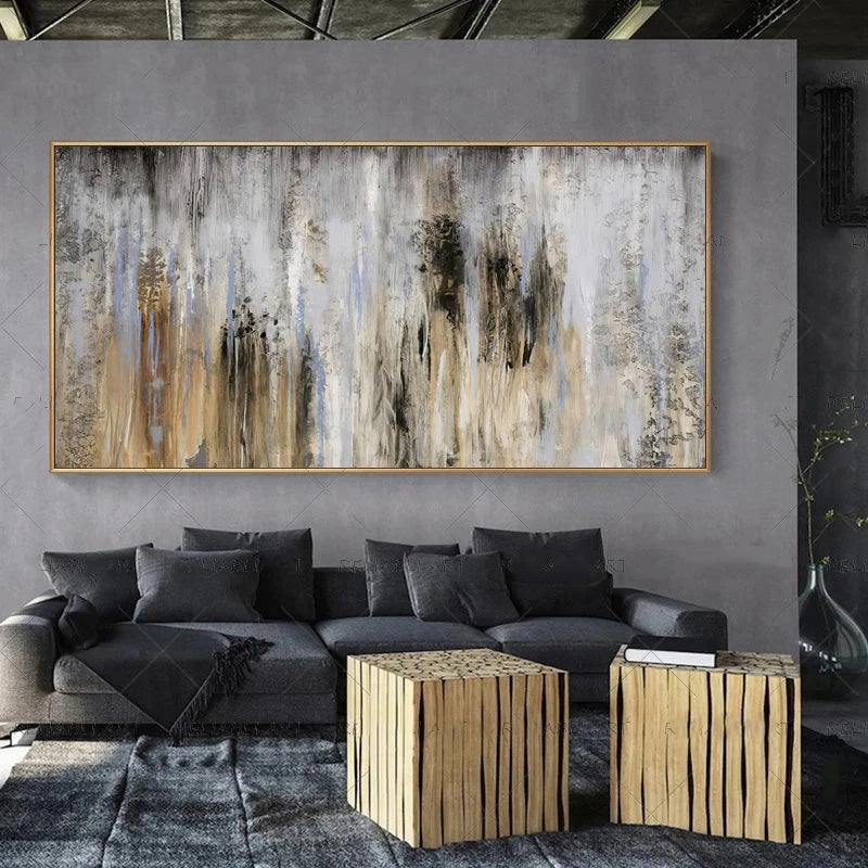 Moderne abstrakte graue beige goldene Wandkunst Fine-Art-Leinwanddrucke Bild für luxuriöse Wohnzimmer Schlafzimmer Kunst für zeitgenössische Innenräume | Brehn