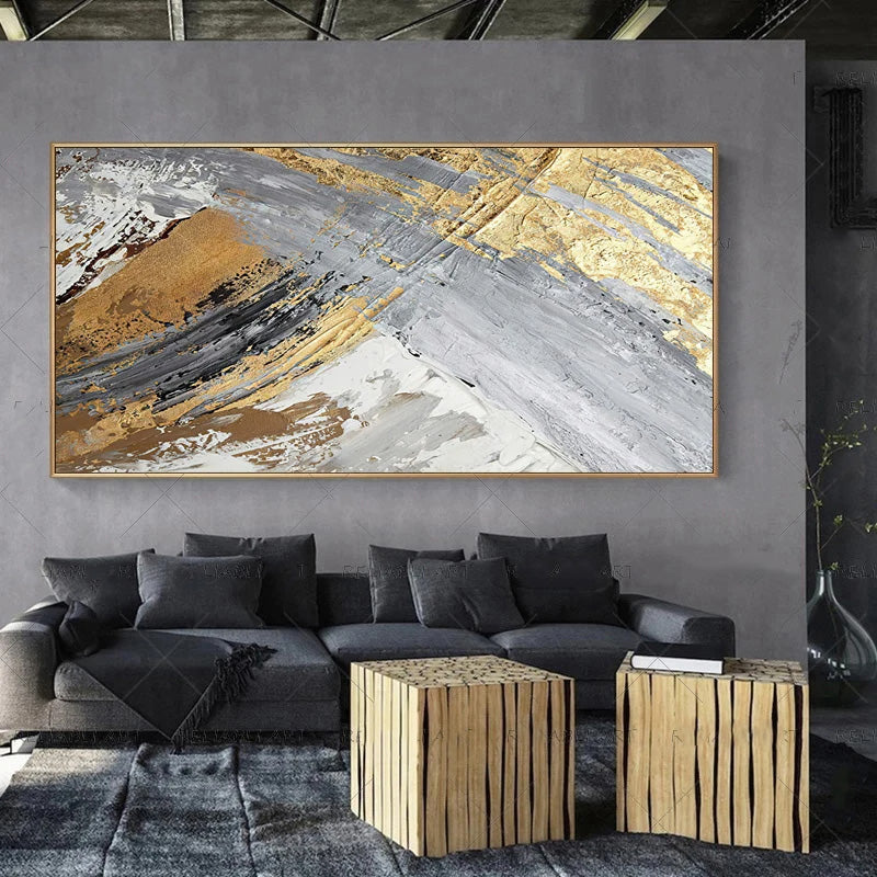 Moderne abstrakte graue beige goldene Wandkunst Fine-Art-Leinwanddrucke Bild für luxuriöse Wohnzimmer Schlafzimmer Kunst für zeitgenössische Innenräume | Brehn